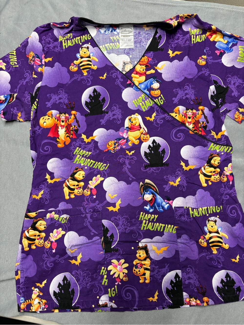 Disney Purple Winnie the Pooh Halloween Scrub Top